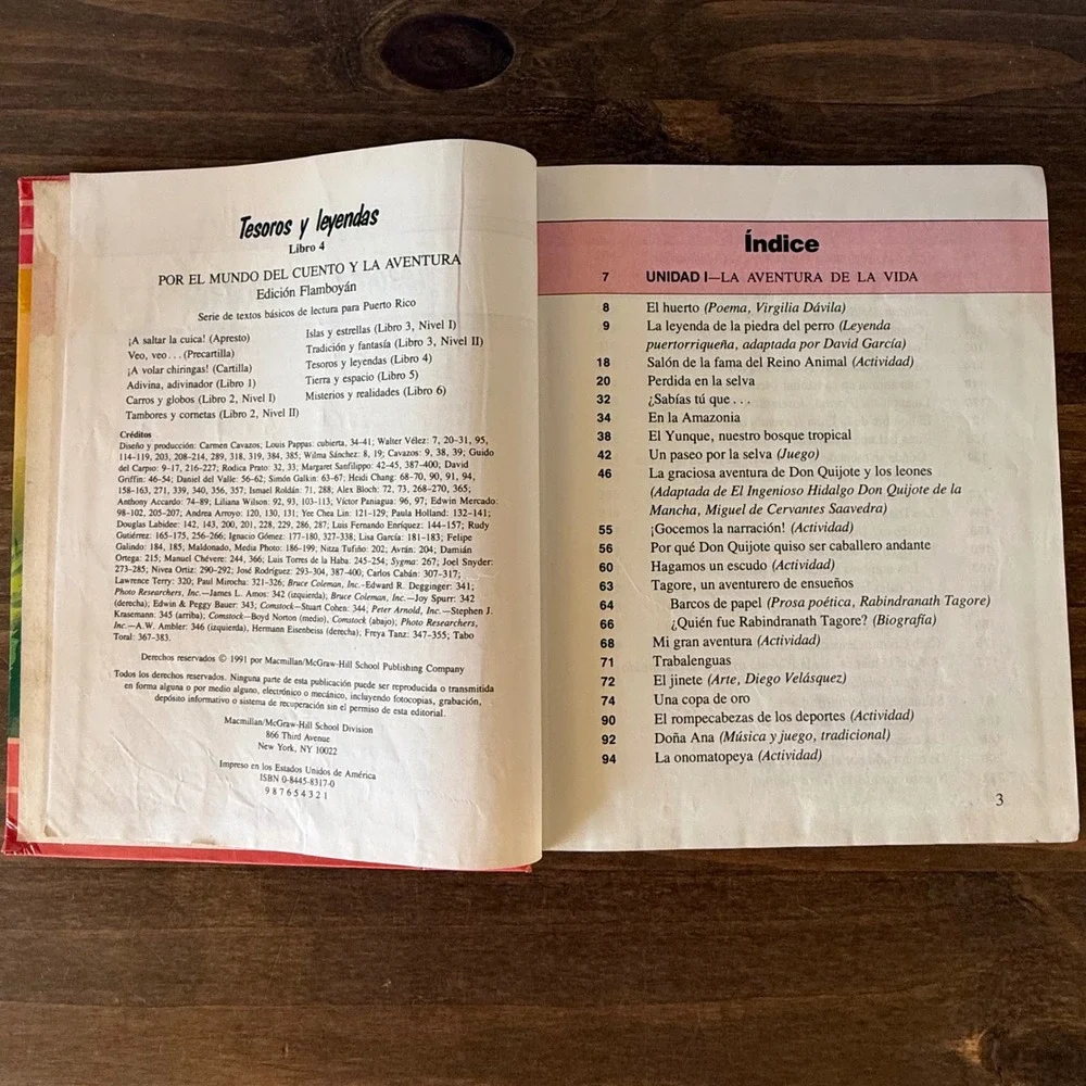 Vintage 1991 Tesoros y Leyendas Libro 4 Spanish Textbook Serie Laidlaw Hardcover